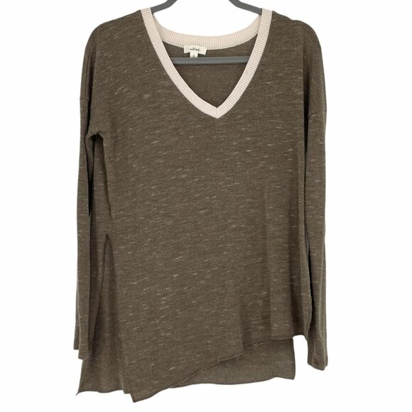 Wilfred heathered brown white vneck Sherbrooke top - Picture 2 of 16